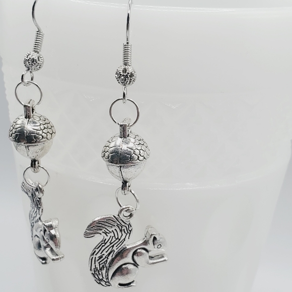 18k gold squirrel acorn earrings handmade silver plated 3D fall Thanksgiving new - Picture 9 of 9